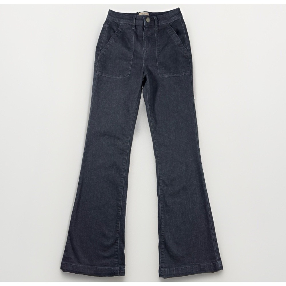 Knox Rose Womens 2 Flare Jeans Dark Wash High Rise Patch Pocket Stretch Denim